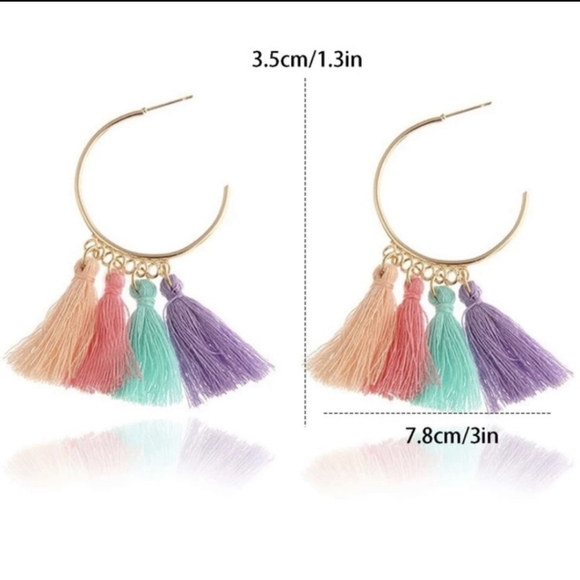 Colorful Boho Tassel Cuff Hoop Earrings - Picture 2 of 4